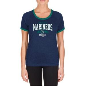 MLB Seattle Mariners Baseball Club Logo Ringer T-Shirt Gray Teal Size Large NWT
